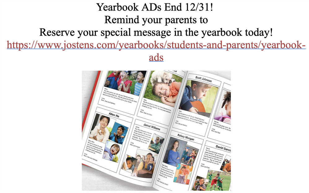  Yearbook Ad Deadline 12/31